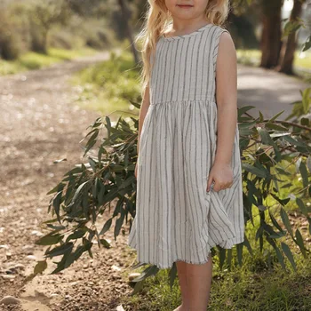 Nordic Style 2025 Summer Cotton Linen Striped Baby Dress Forest Casual Button-Decorated Japanese Style Sleeveless Vest Dress