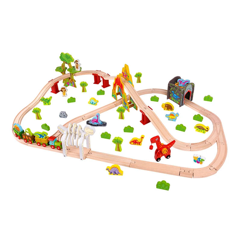 wooden dinosaur train set