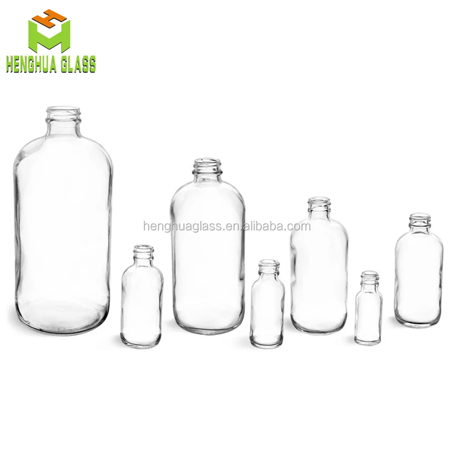 1/2 oz 1oz 2oz 4oz 8oz 16oz 32oz 15ml 30ml 60ml 120ml 240ml 500ml 1000ml clear Round Glass boston Bottle with