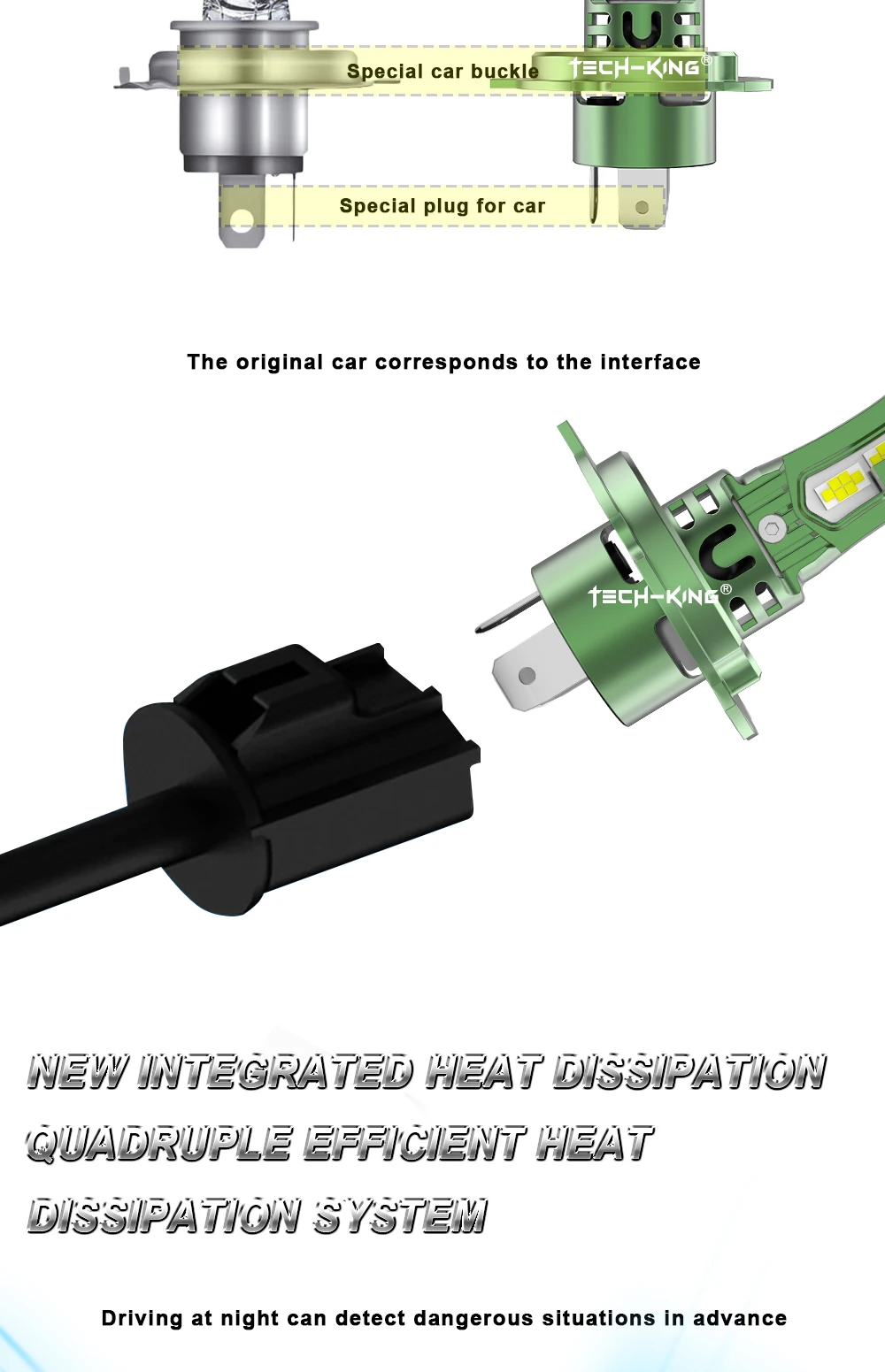 TECH-KING Super Bright R18 70W 7000LM Mini Size 13v H7 Led Plug and Play Headlight 1:1 Car H4 H1 H7 9005 9006 Led Headlight Bulb