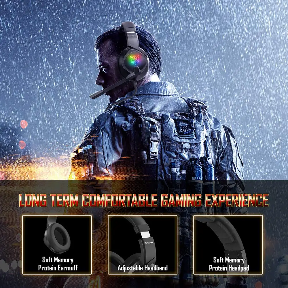 Оптовая продажа, игровые стереонаушники Onikuma K19 с USB, игровая гарнитура с микрофоном