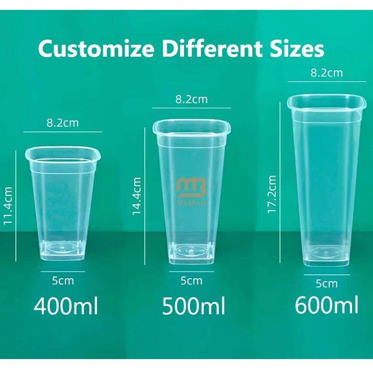 Clear Frosted Boba Bubble Tea square Plastic Cup pp Fruit Tea Coffee ...