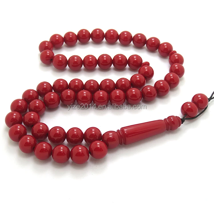 Latest Design Resin Red Coral Color Necklaces Muslim Rosary Beads Size 10mm Subha Tesbih Beads Islamic Rosary Prayer Bead