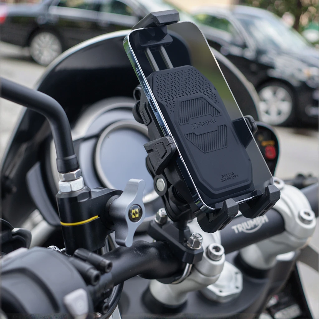 Giá đỡ điện thoại bằng hợp kim nhôm cho xe mô tô SMNU dòng N1, hai lớp hấp thụ sốc, khóa an toàn, xoay 360°, hai cổng sạc nhanh