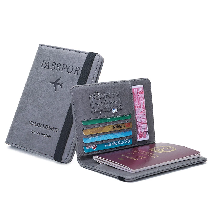 Blue Convenient PU Leather Passport Cover Business Case Fashion Designer Credit Card Holder Passport
