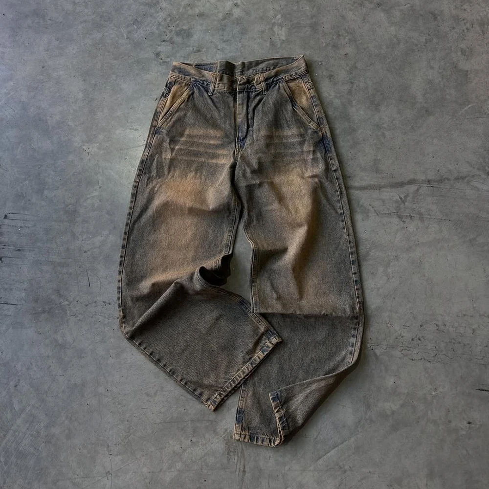 Streetwear Custom Mens Oversized Vintage Wash Wide Leg Baggy Jeans Denim Pants Trousers for Men supplier