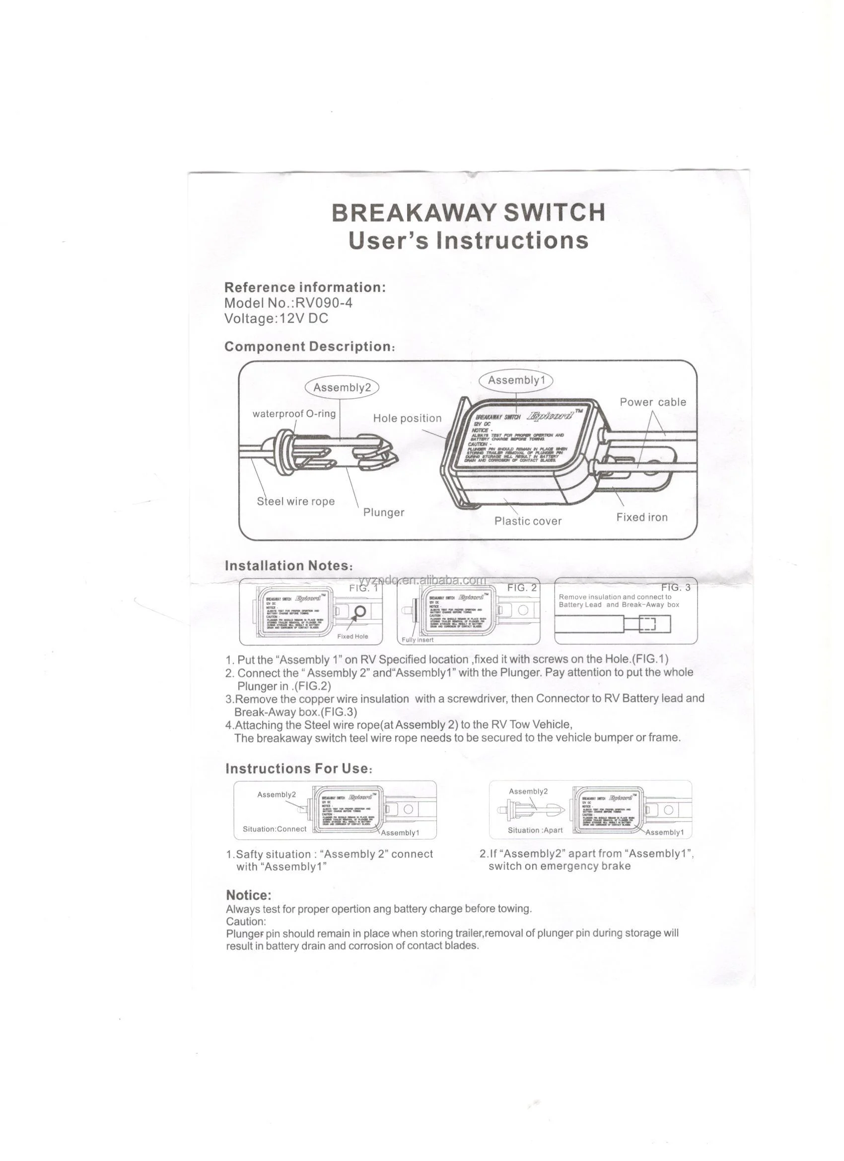 Jz Rv&trailer Breakaway Switch For Camper Caravan Breakaway Switch
