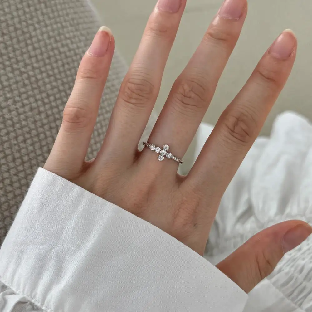 KAKODIY Promise Ring Jewelry for Women Wedding Open Adjustable 925 Sterling Silver Crossroads Flower Ring detail 1