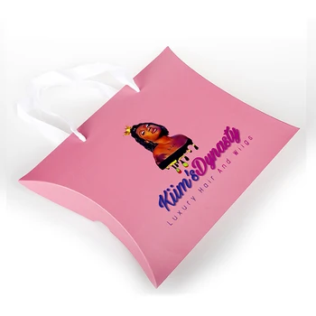 custom logo pillow shaped hair boxes luxury silk kraft paper pillow packaging gift box for wigs