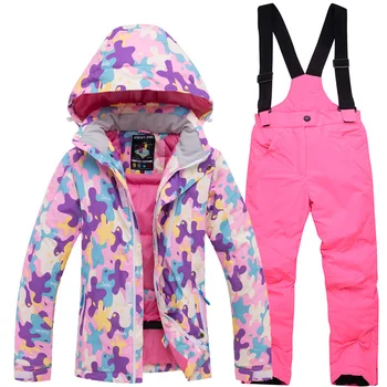 Winter Printed Camouflage Kids Ski Suit Waterproof Warm kids ski jacket With Pants high quality children's ski suit waterproof