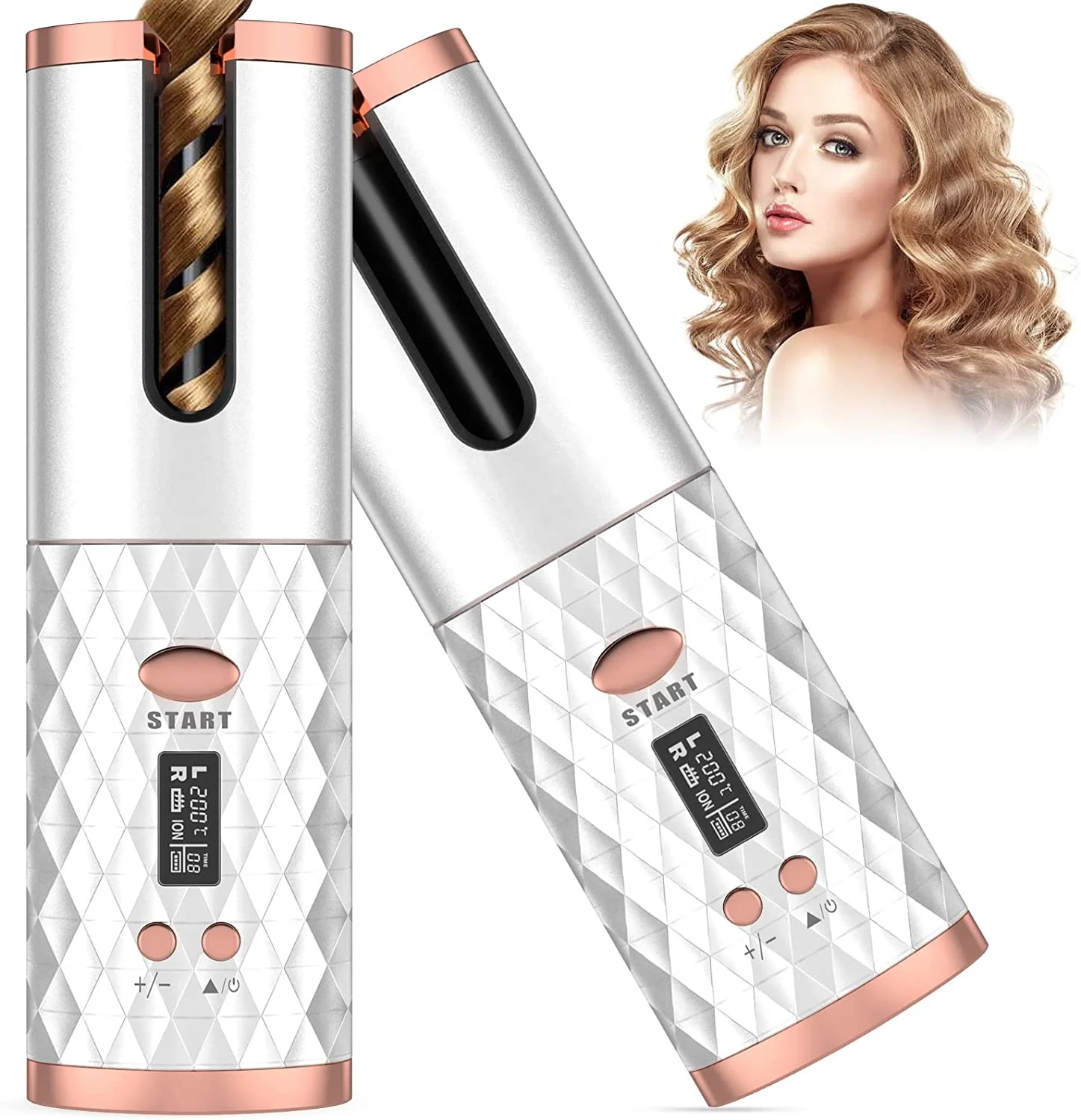 USB Rechargeable Cordless Automatic Fast Heating Curling Iron Portable Ceramic Barrel Hair Curling Wand for Hair Styling Anytime