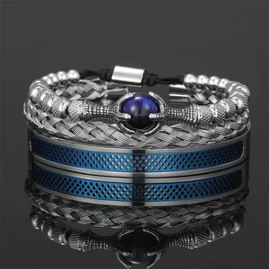 2026 Hot Men's Simple  Hand Decoration Black Stainless Steel  tiger Eye Custom Men Bangle Luxury Bracelet