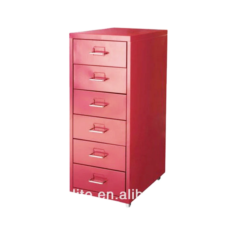 Knock Down Structure Red Slim 6 Drawer Laptop Storage Cabinet Helmer Steel Filing Cabinets with Wheels