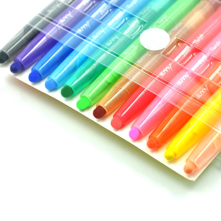 SUNNY Factory Output 12 Colors Non Toxic Mini Rotating Colorful Plastic Crayons Stick