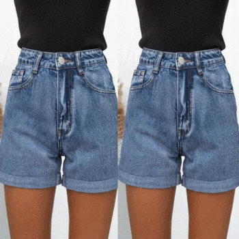 2022 European and American Cross-border Spring/Summer New Solid-color Washed Casual Fashion High-waisted Denim Shorts 22005
