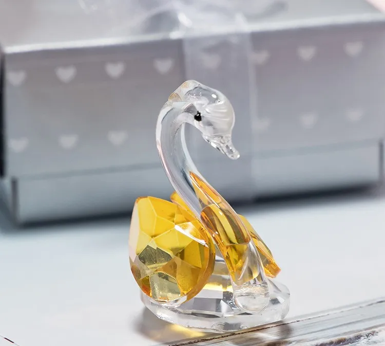 Transparent Crystal Swan Figurines Craft with Gift Box Valentines Day Wedding Party Favors Souvenir Gifts for Guests
