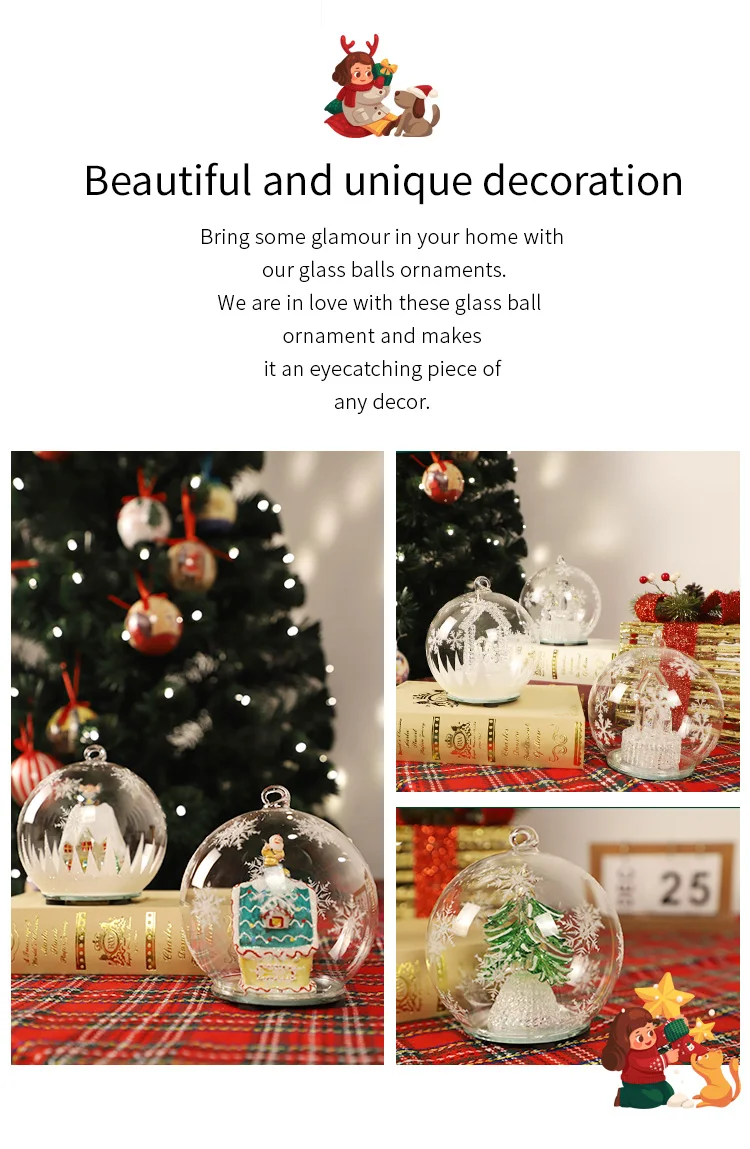 wholesale glitter glass balls custom shape antique glass christmas ball hanging ornament factory