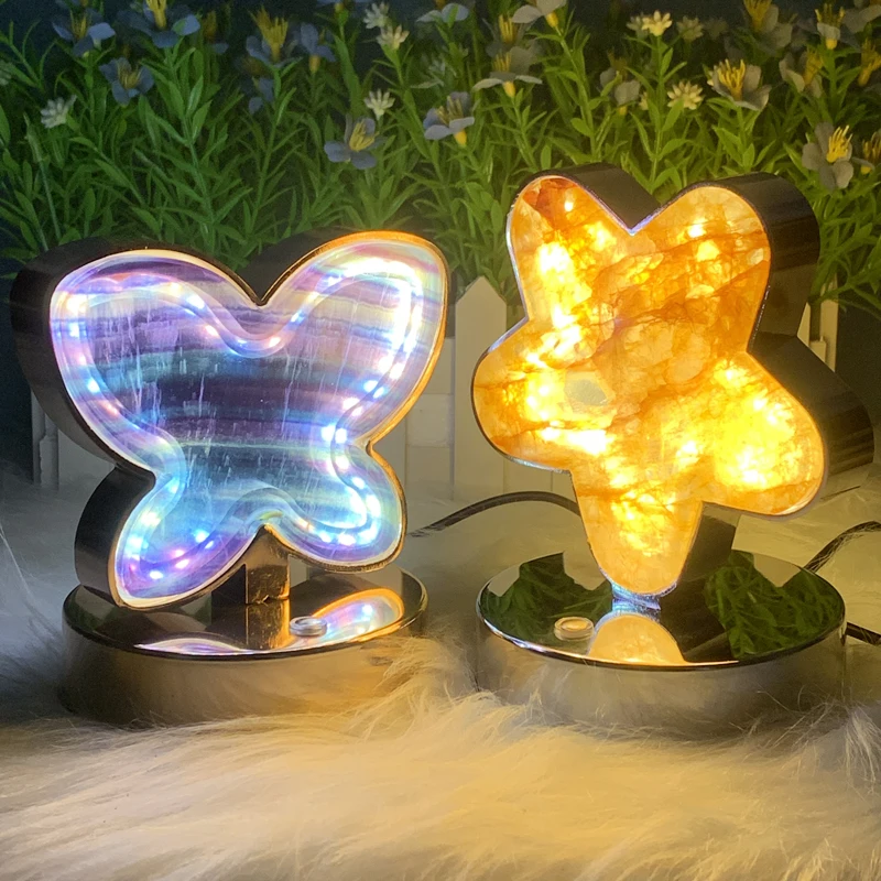 Natural Healing Crystal Stone Quartz Fluorite Agate USB Bedside Lamp for Decoration
