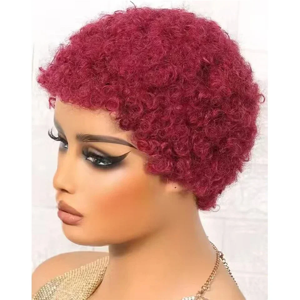 Kurze Afro-Perücke aus gelocktem Echthaar, Pixie-Schnitt, 150 % für Frauen, flauschige Afro-Puff-Perücke aus weichem Remy-Haar_voghion.com