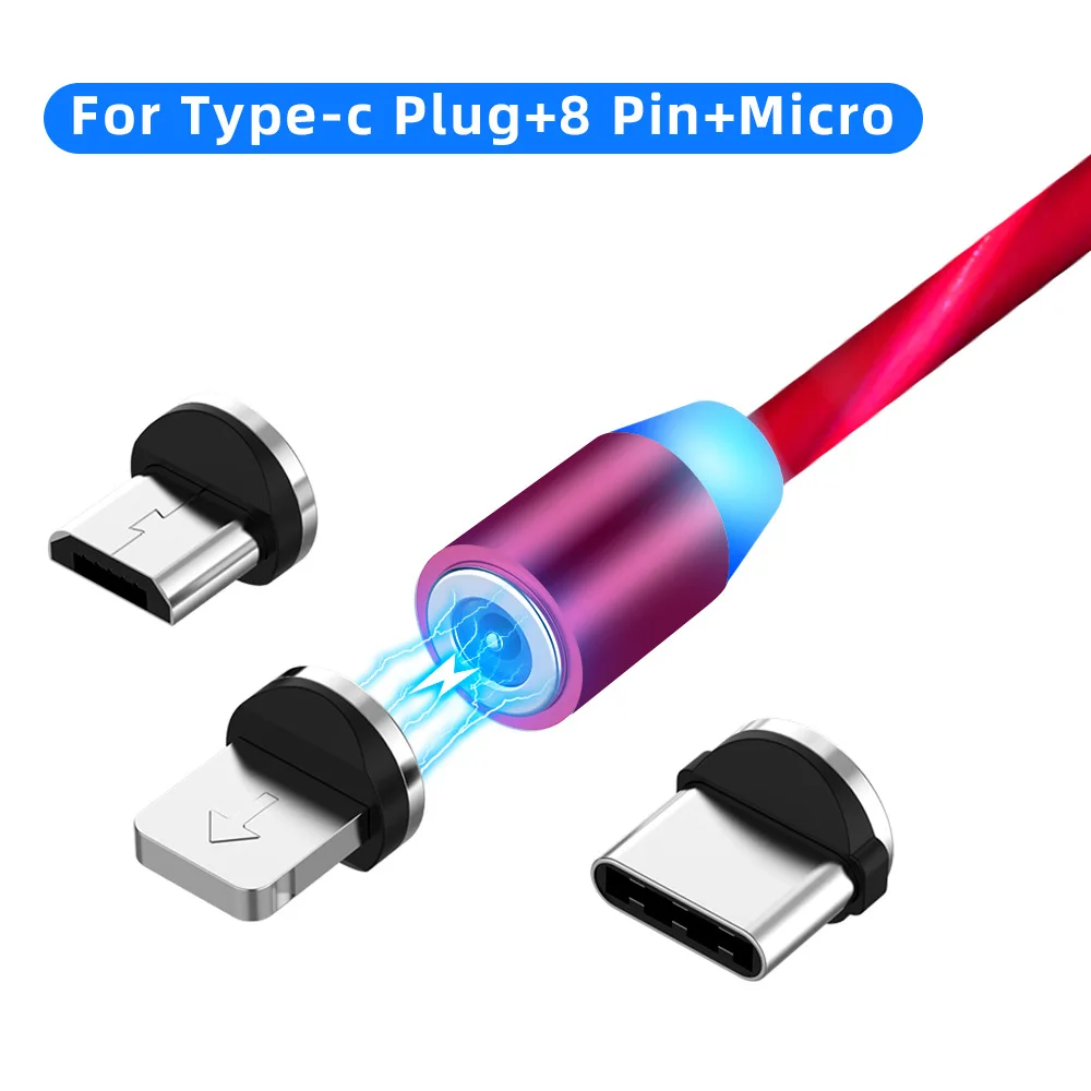 2021 3 в 1 светодиодный магнитный зарядный кабель Micro Usb Type C Магнитный usb-кабель для