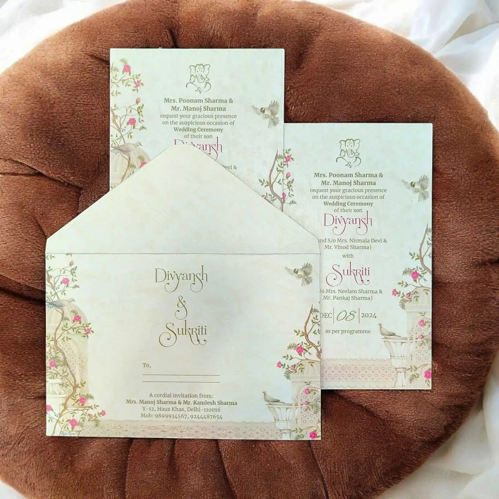 Floral Design Wholesale Velvet Envelope Pink Rose Paper Wedding Invitation With Vellum Wedding Invitation Cards details