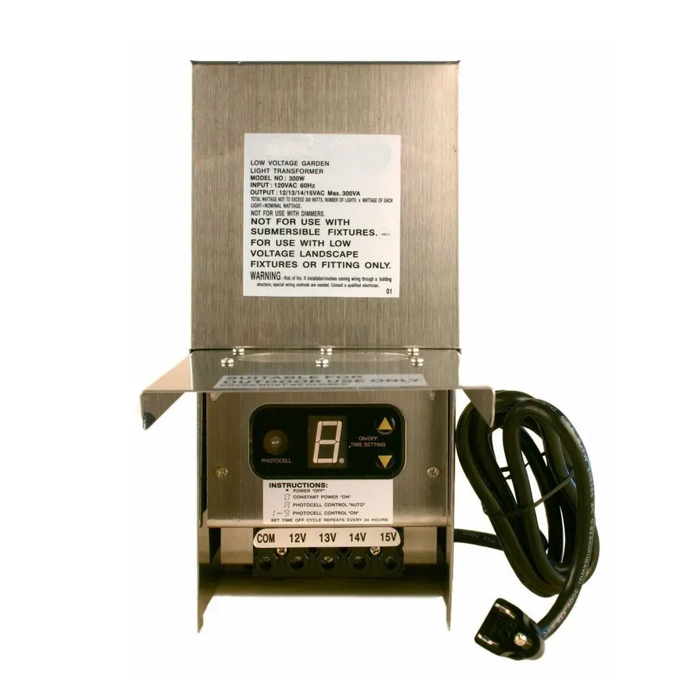 Low Voltage Transformer with PHOTO CELL SENSOR 100W Outdoor Low Voltage Led Landscape Light Transformer with Timer
