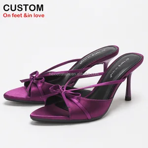 4302A-49Custom Women Shoes Elegant Summer Outdoor Use Fashion Sexy Purple Bow High Heeled Sandals Open Toe Slip-On