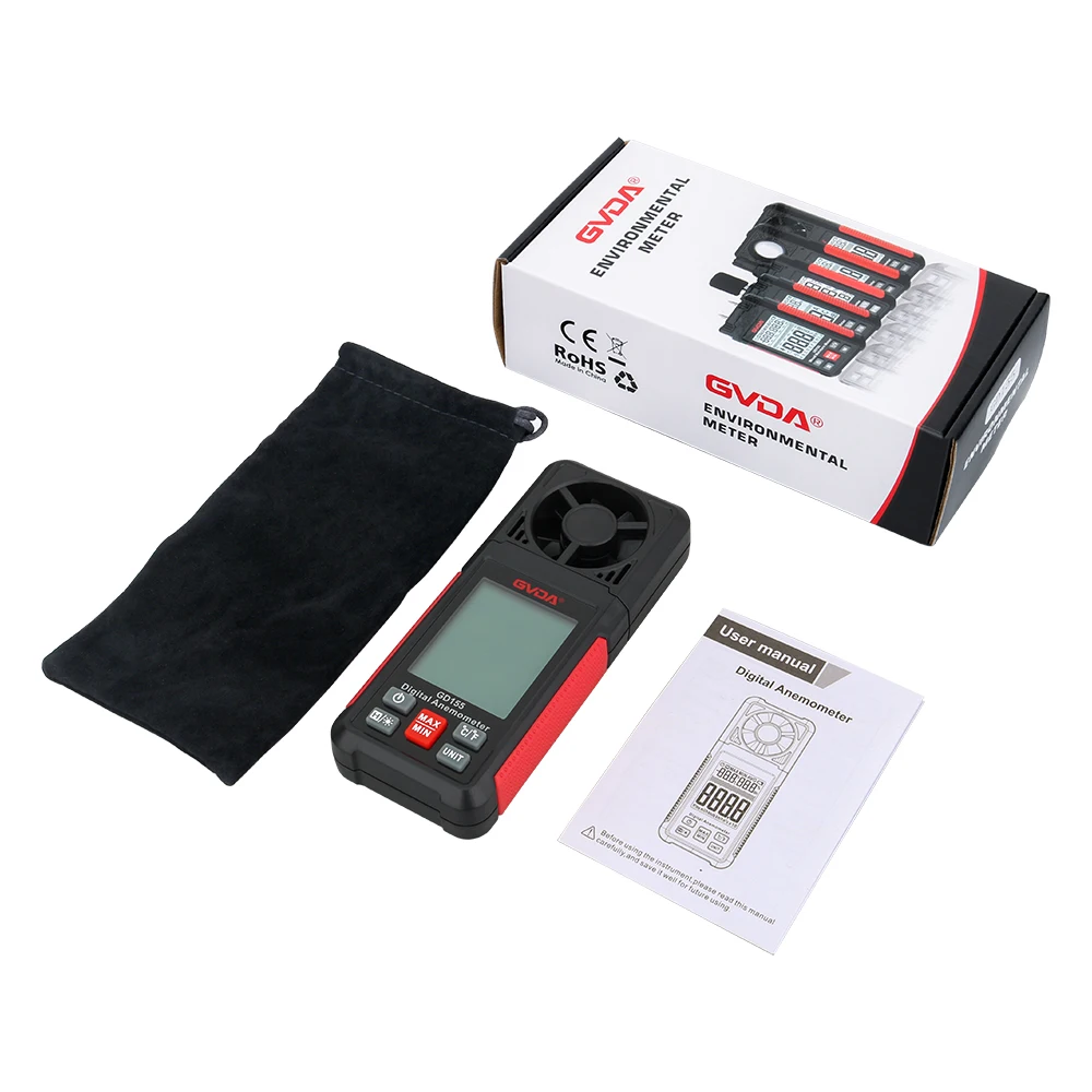 Aicevoos H12 Digitales Anemometer – Handliches Windmessgerät Mit 5 Einheiten, Ausfahrbarem Sensor (bis 2,3m), Misst Temp. & Luftfeuchtigkeit – Für