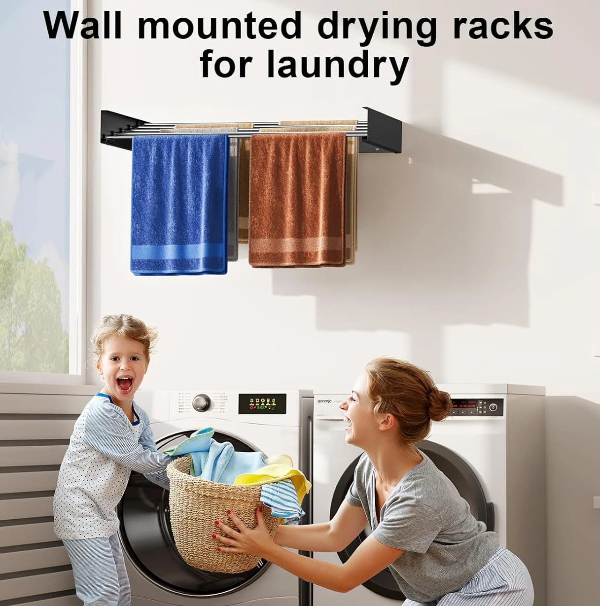 Rak pengeringan cucian dinding untuk pakaian rak pakaian dapat dilipat  untuk dalam dan luar ruangan