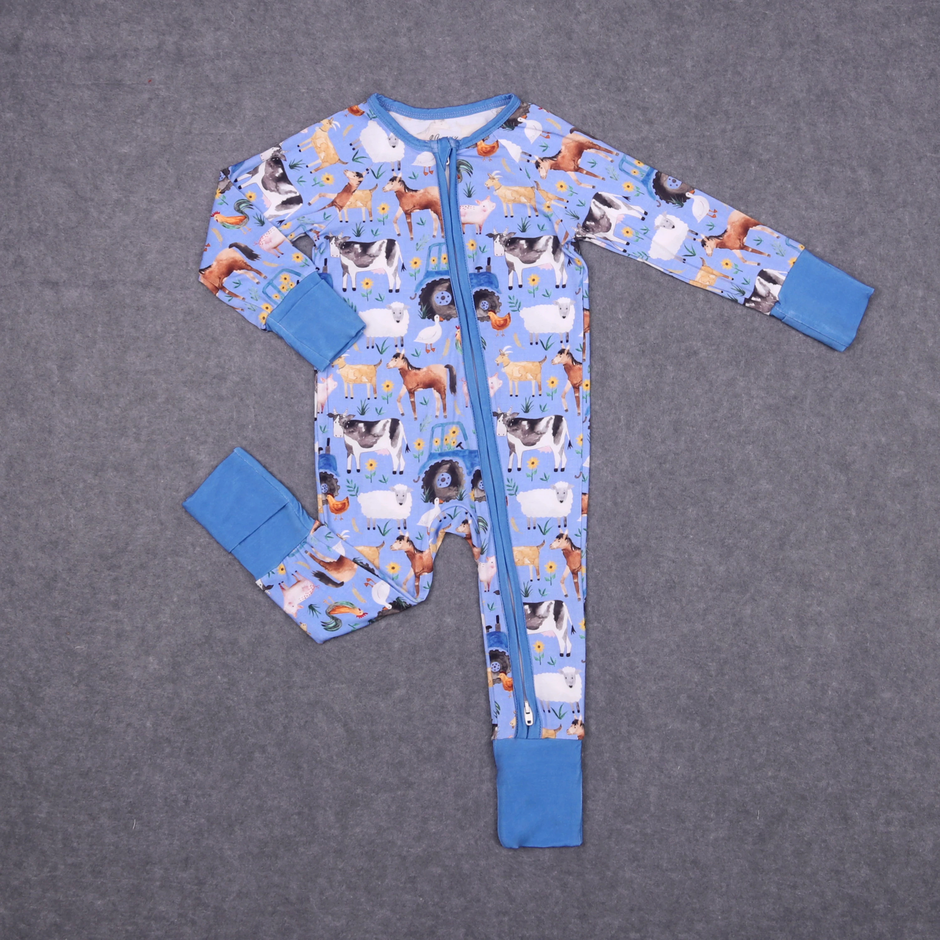 Wholesale 95% Bamboo 5%Spandex Pajamas Toddler Clothing Custom Printed Logo  Newborn Zipper Bamboo Romper