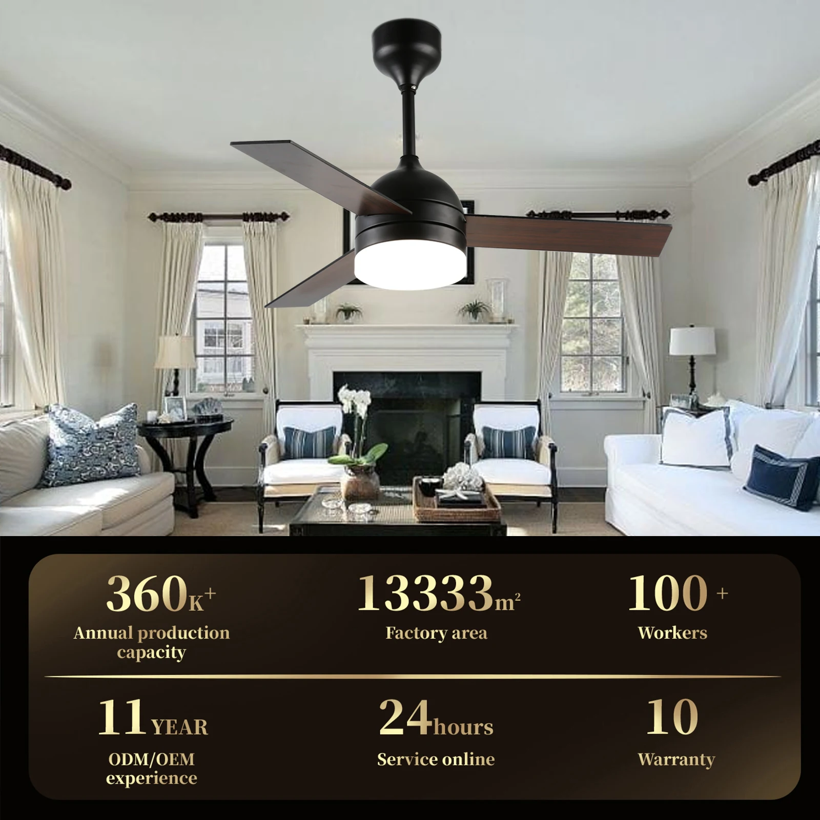 Modern 40-Inch LED Indoor Ceiling Fan Light Low Profile Remote Control 4 Plywood Blades DC Motor Electric Air Cooling for Hotels