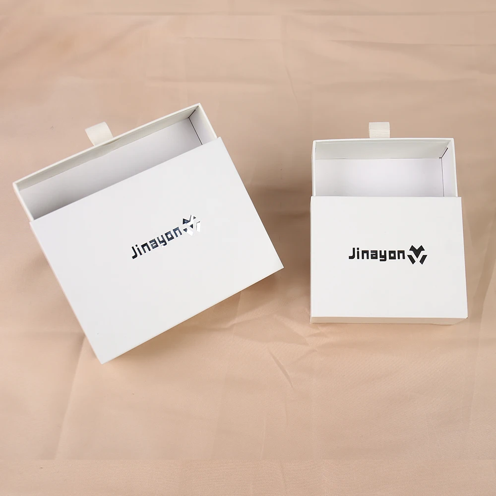 Caja de papel de lujo con cajón deslizable, caja de regalo personalizada de cartón con cinta y logotipo estampado en caliente plateado, cajas de papel elegantes