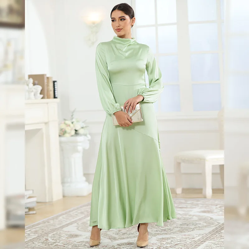 mint green dress muslimah Travel Color Long Sleeves Abayas Women Muslim Evening Dresses Pakistani bridal dresses