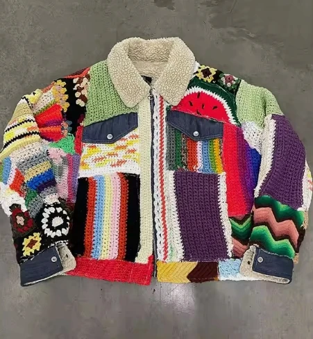 Salati Customized Patchwork Winter Zip Cotton Wool Knitted Jacket Plus Size Color Block Christmas Sweater Fleece Jacket for Men gallery 7