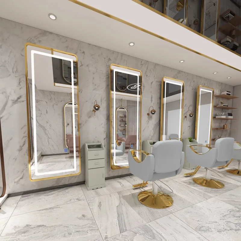 New Arrival Modern Large Full Length Gold Styling Barber Salon Furniture Wall Mounted LED Beauty Salon Mirror with Metal Frame - Image 2
