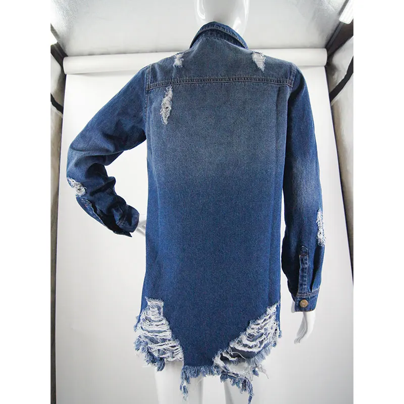 Cele mai vândute bluze casual pentru femei, din denim, cu mâneci lungi, tăiere largă, guler dantelat, model unicolor, top direct la vânzare în cantitate mare