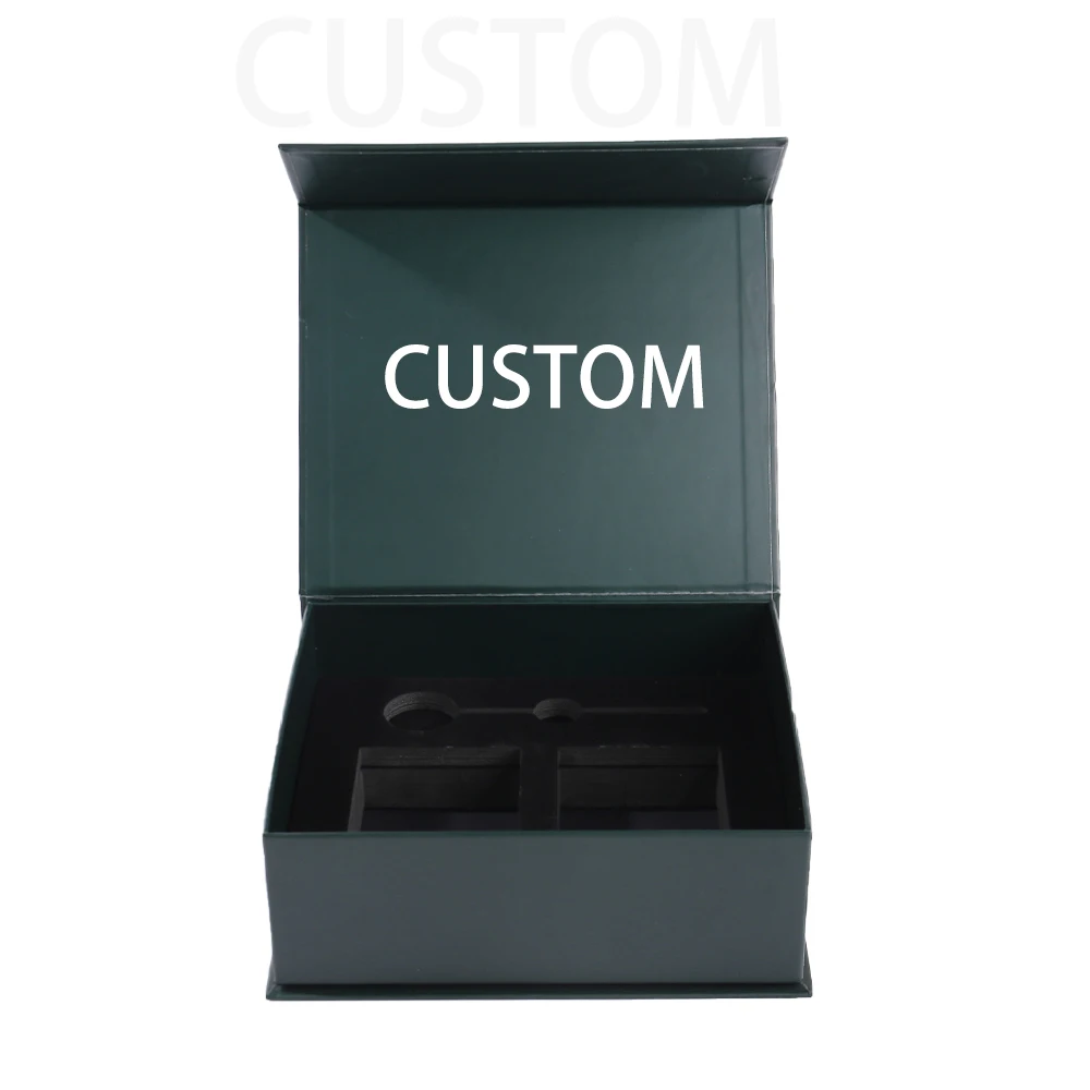 Scatola regalo di lusso personalizzata in fabbrica, realizzata a mano, con apertura a ribalta in cartone rigido, chiusura magnetica, imbottitura in spugna, laminazione opaca ed effetto rilievato.