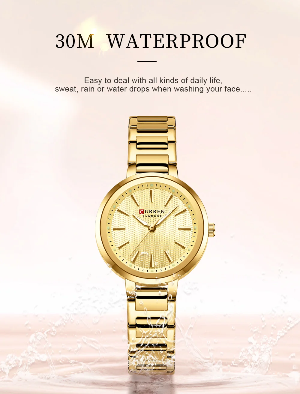 CURREN 9109 Luxury Waterproof Women's Watch Fashionable Stainless Steel Girl Clock Outdoor Luminous Women Wrist Watches