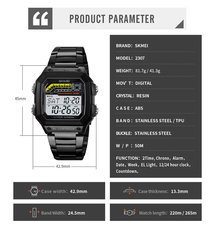 Skmei 2307 Digital countdown timer Sports watch for Men