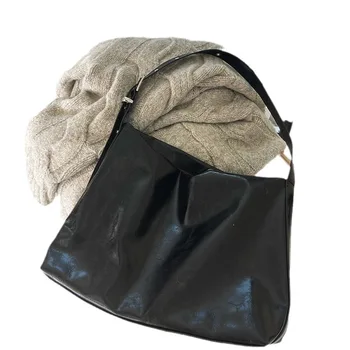 2024 Black Soft Leather Large Capacity Commuting Casual Tote Bag Women Korean Fashion Shoulder Crossbody Bag For Lady Handbag