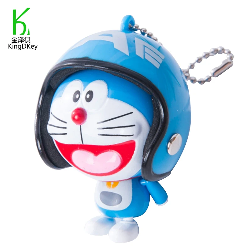 Cute Custom 3D Anime Keychain Cartoon Plastic Cat Doraemon Doll Keychain with Helmet Handbag Schoolbag Pendant
