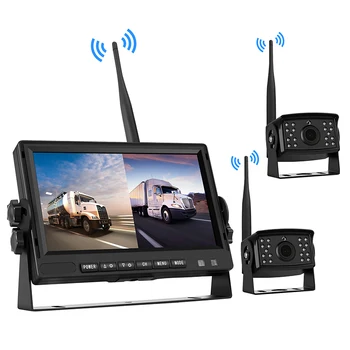 Wireless Rear View System Digital Wireless Vehicle Backup  Camera System with 4CH Split Video Recorder DVR Monitor for Truck Bus