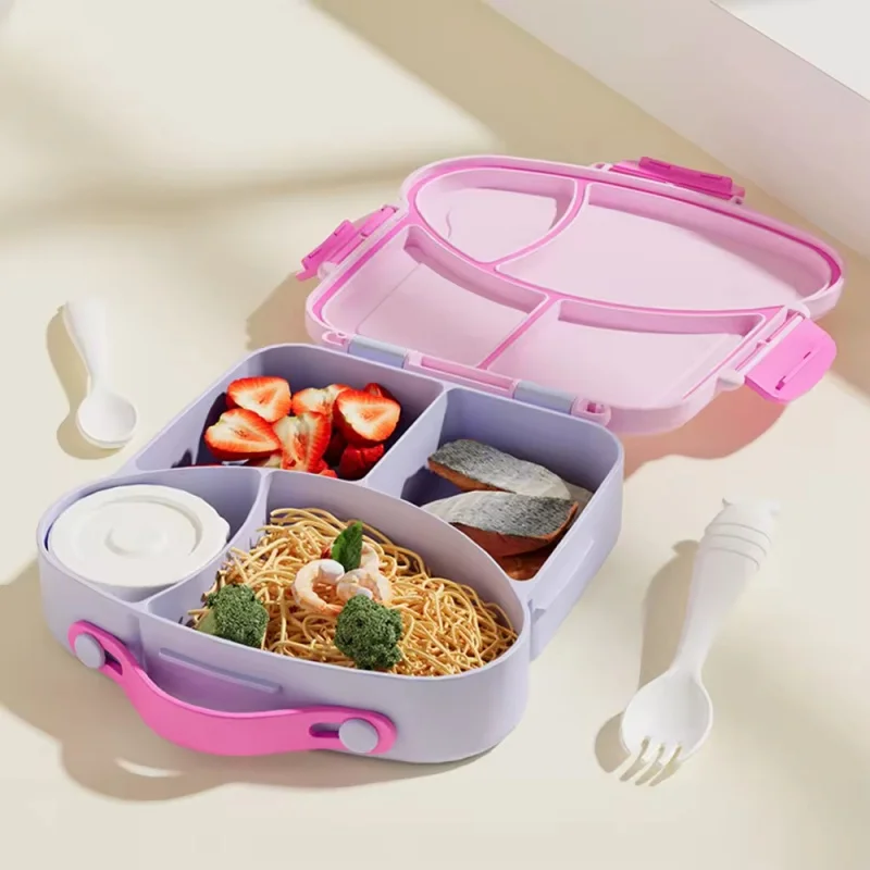 Portable 4 Compartment Tray School Lunchbox Cute Cartoon Design Microwave & Dishwasher Safe BPA Free