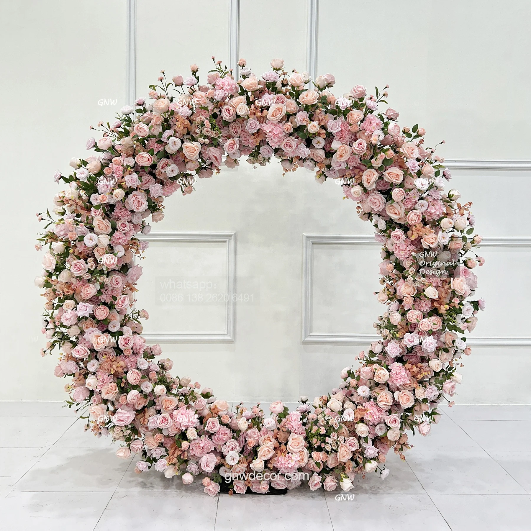 GNW 2024 искусственная белая и зеленая Роза свадебная АРКА лунные ворота цветок металлическая арка для свадебного фона цветочный обруч для декора