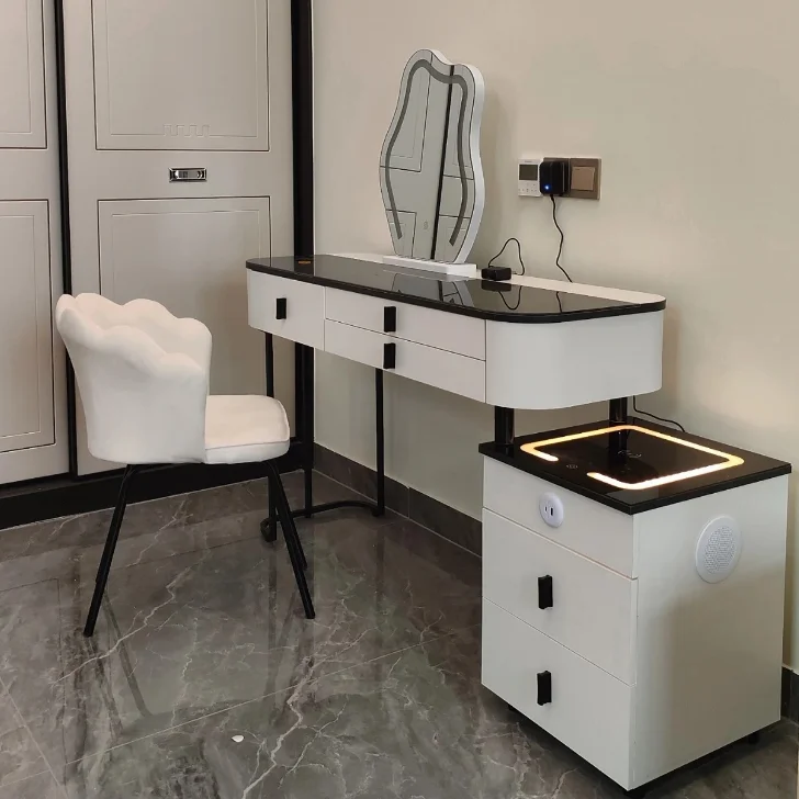 Smart Furniture Modern Simple Multi-functional Princess Dressing Table Side Cabinet Vanity With Mirror Chair Smart Table