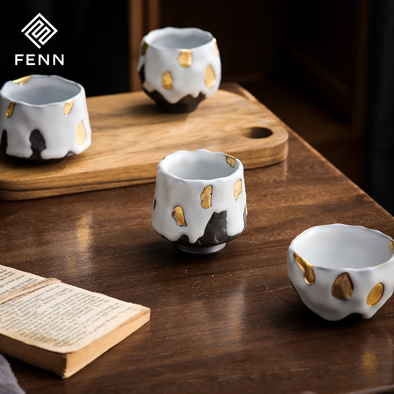 product fenn japanese teacup ceramic coffee cup irregular edge feature design cups body variety of luxury grey with golden tea cups-62