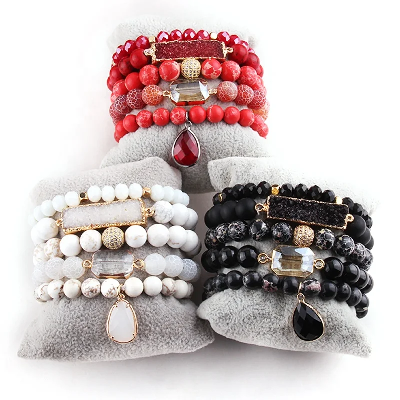 Set 3 Braccialetti In Pietre Naturali - Perle 4mm, 6mm E 8mm - Elastici, Unisex, In Elegante Scatola Regalo - 4