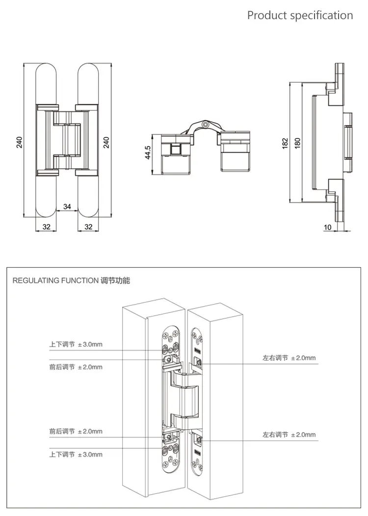 High Quality Heavy Duty 180 Degree Hidden Hinge For Wood Door Satin