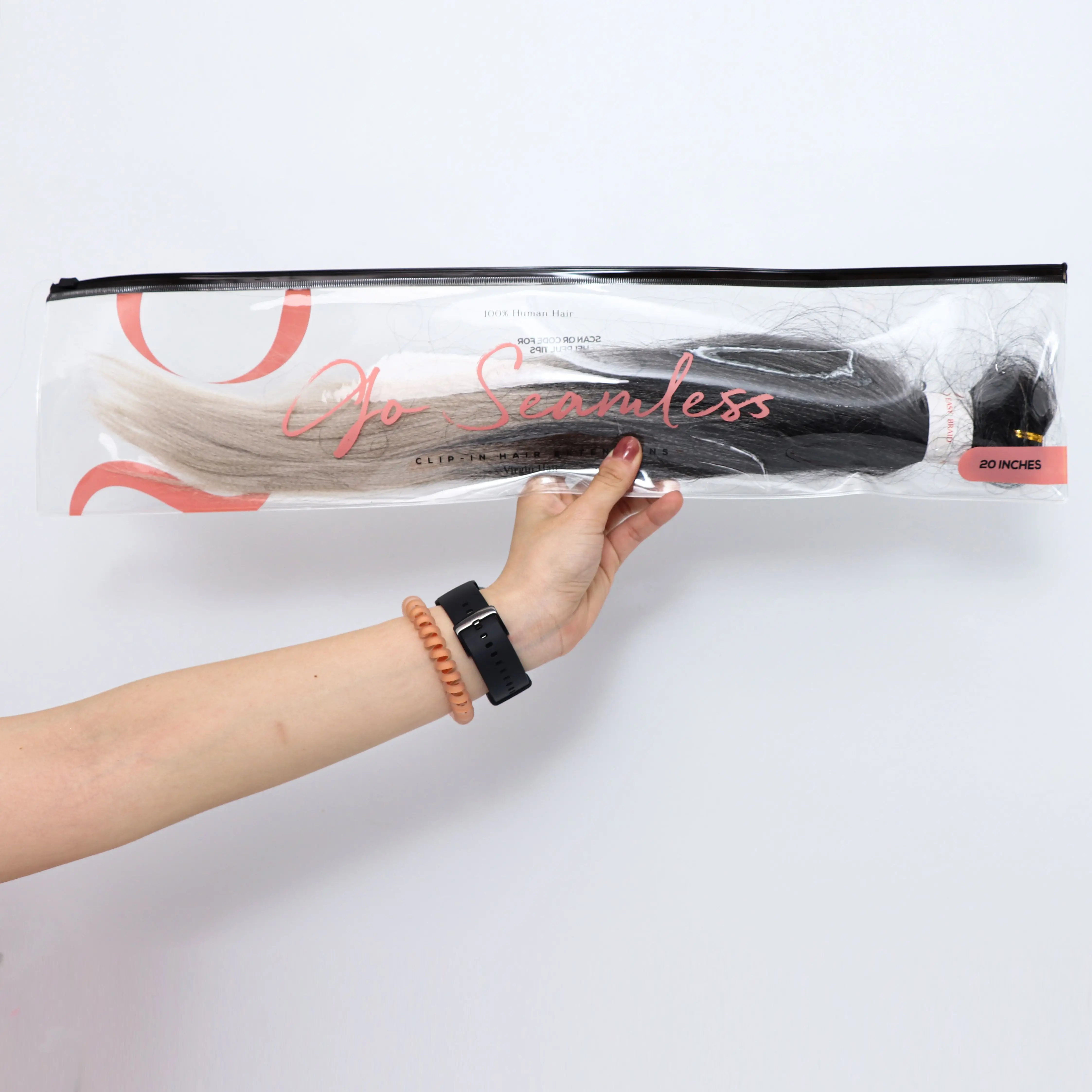 Plastic Clear Hair Extensions Package Custom Printing Wig Bags Hair Packaging Long Size Hair Clip Packaging Zipper Bag