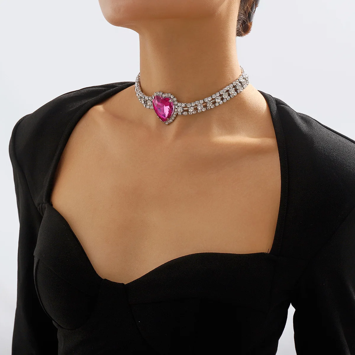 Rhinestone Pink Choke Chain Luxury Choker Necklace Trendy